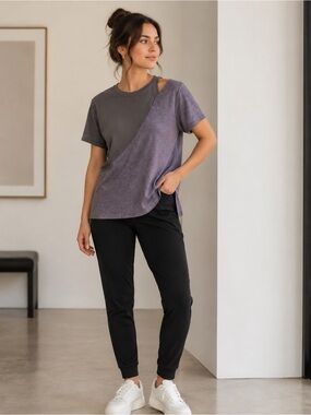 Lululemon Women’s Asymmetrical Colorblock Cutout Tee Size 10 Pima Cotton